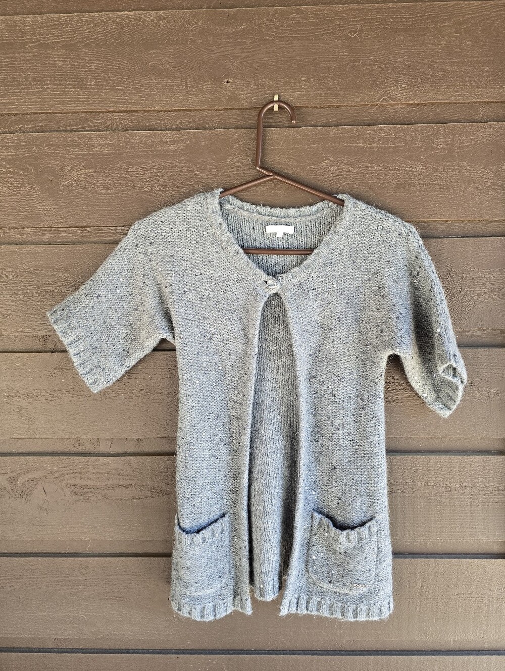 Chloé Gray Alpaca Wool Blend Sequin Knit Short Sleeve Pocket Cardigan Sweater 8
